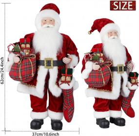 img 3 attached to Uten Christmas Decorations, 24" Santa Claus, Standing Christmas Figurine Figure Decor With Christmas Sock And Gift Bag For Holiday Party Home Decoration