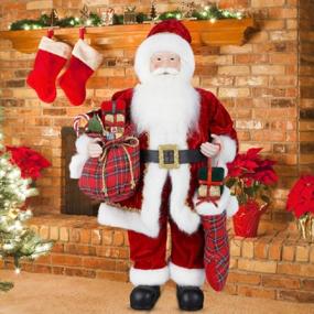 img 4 attached to Uten Christmas Decorations, 24" Santa Claus, Standing Christmas Figurine Figure Decor With Christmas Sock And Gift Bag For Holiday Party Home Decoration