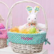 personalized teal easter basket with colorful dots logo