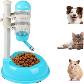 img 4 attached to Pawow Automatic Pet Dog Cat Water Food Кормушка для бутылок с дозатором со съемной стойкой, регулируемая по высоте, 500 мл (синий)