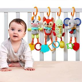 img 4 attached to TUMAMA 4 Pack Baby Toys: Hanging Crib Toys for Newborn Infant Development, Car Seat Stroller Soft Plush Rattles Toy for Babies (0-12 Months)