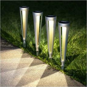 img 4 attached to Outdoor Decorative LED Solar Pathway Lights 6 Pack Waterproof Conical Garden Stakes For Yard, Path, Walkway, Driveway Landscape Lighting