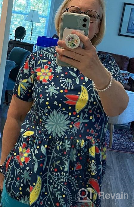 img 1 attached to Hibluco Women'S Summer Tops Short Sleeve Round Neck Floral Print Shirt Tunic Blouse review by Casey Vance