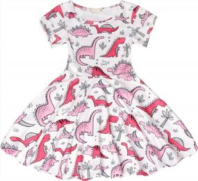 img 2 attached to Одень свою маленькую девочку стильно: платье Jurebecia с принтом динозавров и короткими рукавами для малышей и детей