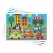 40 pack disposable stick-on placemats for baby & kids, 12" x 18" reusable pouch (multicolor animals driving cars) logo