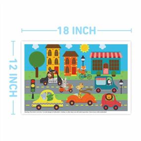 img 2 attached to 40 Pack Disposable Stick-On Placemats For Baby & Kids, 12" X 18" Reusable Pouch (Multicolor Animals Driving Cars)