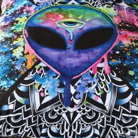 img 3 attached to 👽 Trippy Alien Bedding Set: Queen Alien Skull Duvet Cover for Psychedelic Space Vibes - Watercolor Blue Black Design, Ideal Alien Gifts for Him and Her