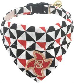 img 4 attached to PetSoKoo Bell Stylish Pattern 100 Cotton Safety Buckle Adjustable Cats for Collars, Harnesses & Leashes