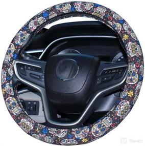 img 3 attached to 🧡 Stylish Handmade Embroidery Sugar Skull Day Steering Wheel Cover for Women - 15 inch | Amuahua Automotive