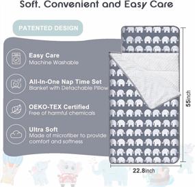 img 1 attached to Extra Long Toddler Nap Mat With Removable Pillow & Fleece Blanket For Daycare - Elephant Design, Measures 55 X 23 X 2 Inches, Ideal Kids Sleeping Mat And Sleeping Bag