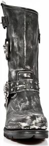 img 3 attached to Stylish Black Leather Biker Boots With Metallic Skull Design For Men - M.MR030-S2