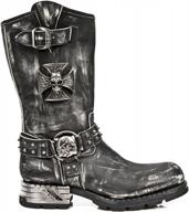 stylish black leather biker boots with metallic skull design for men - m.mr030-s2 logo