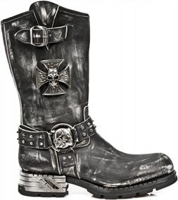 img 4 attached to Stylish Black Leather Biker Boots With Metallic Skull Design For Men - M.MR030-S2