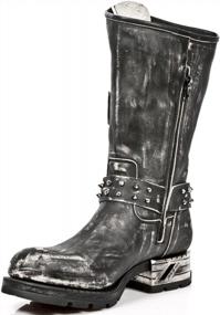 img 2 attached to Stylish Black Leather Biker Boots With Metallic Skull Design For Men - M.MR030-S2