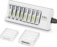 ebl upgraded smart battery charger with 2800mah aa and 1100mah aaa rechargeable nimh batteries - set of 8 (4 aa and 4 aaa) logo