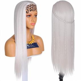 img 3 attached to FUHSI Headband Wig For Women Greyish White Non Lace Front Wig Long Straight Glueless FUTURA Fiber Synthetic Wig Color–22Inch 60# Color