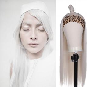 img 4 attached to FUHSI Headband Wig For Women Greyish White Non Lace Front Wig Long Straight Glueless FUTURA Fiber Synthetic Wig Color–22Inch 60# Color