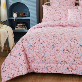 img 2 attached to Twin Farmhouse Pink Floral FADFAY Comforter Set 100% Cotton Fabric Soft Microfiber Inner Fill Girl Bedding Lightweight All Season Down Alternative Shabby Duvet 3Pcs Rose Floral Quilt