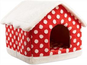 img 4 attached to Hollypet Cozy Pet Bed: Warm Cave Nest Christmas Villa Спальный домик для кошек и маленьких собак, 16x16 дюймов - белый снег