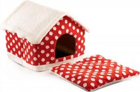 img 2 attached to Hollypet Cozy Pet Bed: Warm Cave Nest Christmas Villa Спальный домик для кошек и маленьких собак, 16x16 дюймов - белый снег