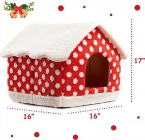 img 3 attached to Hollypet Cozy Pet Bed: Warm Cave Nest Christmas Villa Спальный домик для кошек и маленьких собак, 16x16 дюймов - белый снег