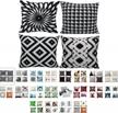 set of 4 geometric decorative throw pillow covers in black and white velvet, super soft farmhouse rustic style for sofa accent cushions, square 18 x 18'' - by mocofo logo