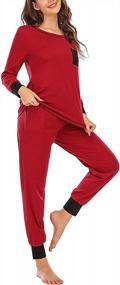 img 3 attached to YEAQING Women'S Long Sleeve Two-Piece Pajama Set With Dot Pattern Bottom And Solid Color Top, Lounge Nightgowns Sets With Pocket (Red/Black, XXL)