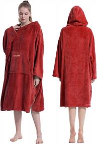 img 4 attached to Stay Cozy And Dry With The Hiturbo Plush Changing Robe: Oversized Hooded Surf Poncho With Pocket And Fleece Towel For Aquatics And Home Use