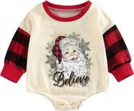 newborn christmas outfit: infant baby girl & boy long sleeve romper bodysuit sweatshirt pullover top logo