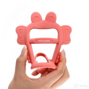 img 3 attached to 🦀 PETINUBE Silicone Baby Wrist Teether Pacifier for 3+ Months Infants - Soothing Anti-Dropping Teething Aid, Made in Korea (Crab, Baby Coral)