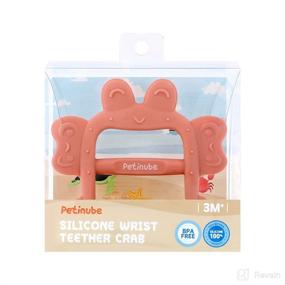 img 1 attached to 🦀 PETINUBE Silicone Baby Wrist Teether Pacifier for 3+ Months Infants - Soothing Anti-Dropping Teething Aid, Made in Korea (Crab, Baby Coral)