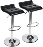 pair of adjustable pu leather bar stools with swivel gas lift and chrome base in black logo