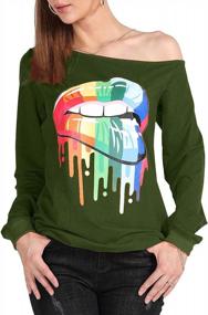 img 2 attached to Chic Lips Printed Off-Shoulder Sweatshirt - Women'S Long Sleeve Casual Top By MAGICMK
