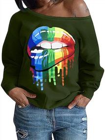 img 4 attached to Chic Lips Printed Off-Shoulder Sweatshirt - Women'S Long Sleeve Casual Top By MAGICMK