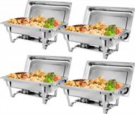 zeny 8 quart stainless steel chafing dish buffet set - complete chafer set for party catering with water pan and chafing fuel holder, pack of 4 logo