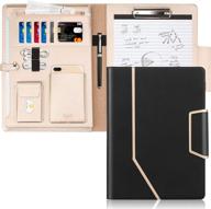 toplive padfolio portfolio case: executive business folder with document sleeve, clipboard & card holders for women/men - black logo