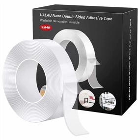 img 4 attached to Heavy Duty Double Sided Adhesive Tape (9.85Ft) - UALAU Nano Washable & Removable Clear Gel Grip Tape For Walls, Carpets, Photo Frames, And More