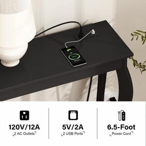 img 2 attached to Узкий диван-стол с розетками и USB-портами - консольный столик ChooChoo в шикарном черном цвете, идеально подходящий для гостиной, прихожей, прихожей и акцента фойе
