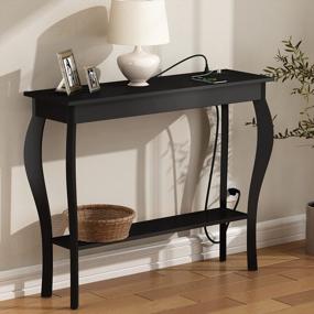 img 4 attached to Narrow Sofa Table With Outlets And USB Ports - ChooChoo Console Table In Chic Black, Perfect For Living Room, Entryway, Hallway, And Foyer Accent