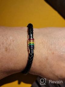 img 6 attached to Nanafast Rainbow LGBT Pride Handmade Braided Bracelet - Titanium Stainless Steel Magnet, PU Leather Weave Plaited Jewelry