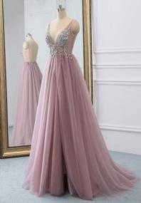 img 1 attached to Stunning V-Neck Beaded Tulle Evening Prom Dress With Open Back And Sexy Split - Perfect For Special Occasions