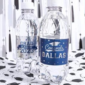 img 3 attached to Индивидуальные этикетки для выпускных бутылок с водой - водонепроницаемые обертки школьных цветов - упаковка из 24 наклеек (синие и серебряные)