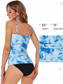 img 1 attached to Women'S Twist Front Bandeau Tankini Set: Ruched Tummy Control Suimsuit W/ Mid Waist Briefs - Shuangyu