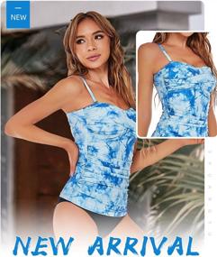 img 3 attached to Women'S Twist Front Bandeau Tankini Set: Ruched Tummy Control Suimsuit W/ Mid Waist Briefs - Shuangyu