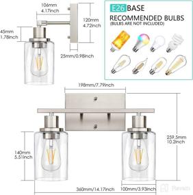 img 3 attached to 🛁 2-Light Bathroom Light Fixtures: Modern Vanity Light with Clear Glass Shade, Brushed Nickel Finish Sconces Wall Lighting - Vintage Wall Mounted Lamp for Mirror, Living Room, Bedroom, Hallway - E26 Base