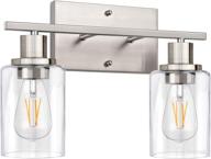 🛁 2-light bathroom light fixtures: modern vanity light with clear glass shade, brushed nickel finish sconces wall lighting - vintage wall mounted lamp for mirror, living room, bedroom, hallway - e26 base логотип