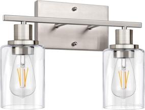 img 4 attached to 🛁 2-Light Bathroom Light Fixtures: Modern Vanity Light with Clear Glass Shade, Brushed Nickel Finish Sconces Wall Lighting - Vintage Wall Mounted Lamp for Mirror, Living Room, Bedroom, Hallway - E26 Base