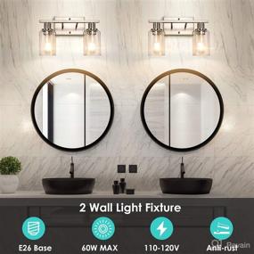 img 2 attached to 🛁 2-Light Bathroom Light Fixtures: Modern Vanity Light with Clear Glass Shade, Brushed Nickel Finish Sconces Wall Lighting - Vintage Wall Mounted Lamp for Mirror, Living Room, Bedroom, Hallway - E26 Base