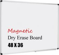 белая магнитная меловая доска размером 48 на 36 дюймов с писательной поверхностью размером 4 на 3 и съемным лотком для маркеров. логотип