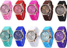 img 4 attached to 10 Pack CdyBox Unisex Silicone Band Analog Quartz Jelly Color Casual Watches For Men & Women